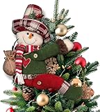 CHMOART Christmas Tree Topper Decorations, Cute Xmas Snowman Plush Stuffed Hugger Decor Funny Gnome Plush Hugger Treetop for Christmas Wine Bottle Curtain Tree Ornaments