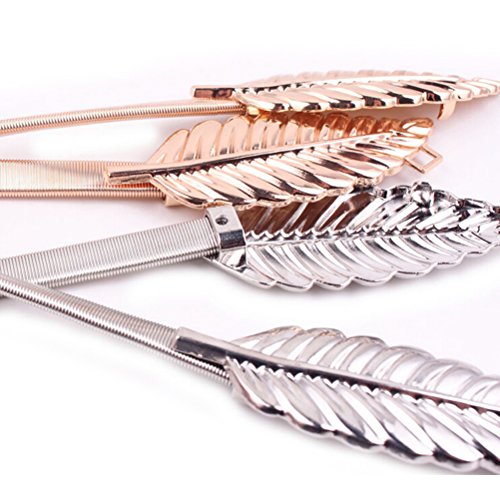 PixNOR cinto elástico elástico dourado fivela folha prata fivela ajustável pacote com 2