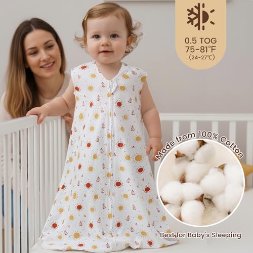Image of PHF 100% Organic Cotton Baby Sleep Sack 18-24 Months, Soft Lightweight Wearable Blanket for Babies, 2-Way Zipper 0.3 TOG Comfy Toddler Sleeping Sack 3 Pack for Boys Girls, Rainbow (X-Large)