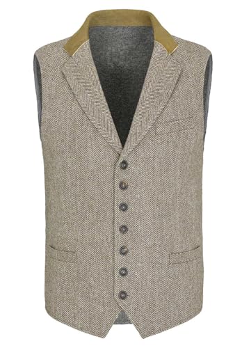 Men's Classic Herringbone Tweed Suit Vest Single Breasted Slim Fit Waistcoat for Prom4