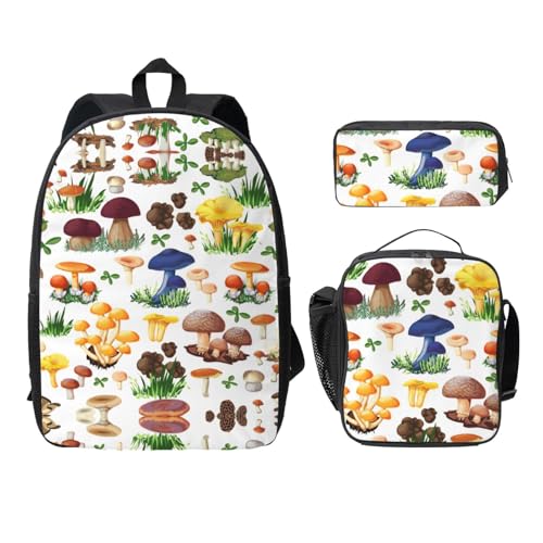 Sac à dos japonais avec boîte à déjeuner lunch box et trousse scolaire motif champignon