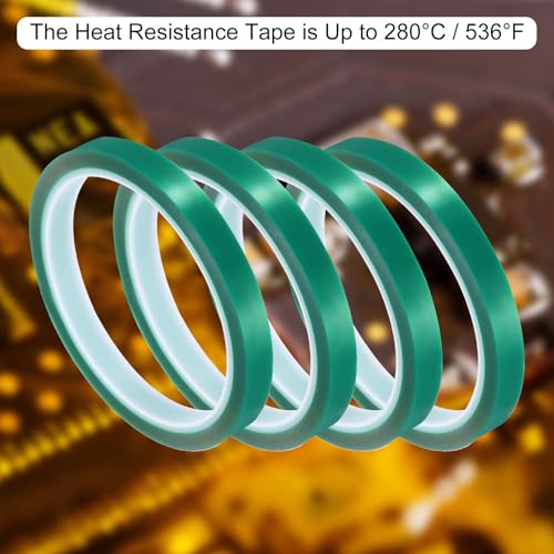 Image of uxcell Green Heat Tape, 2 Rolls 10mmx33m 108ft High Temperature Heat Resistant Tape for Sublimation,Heat Vinyl Press,Heat Transfer, Circuit Board, No Residue