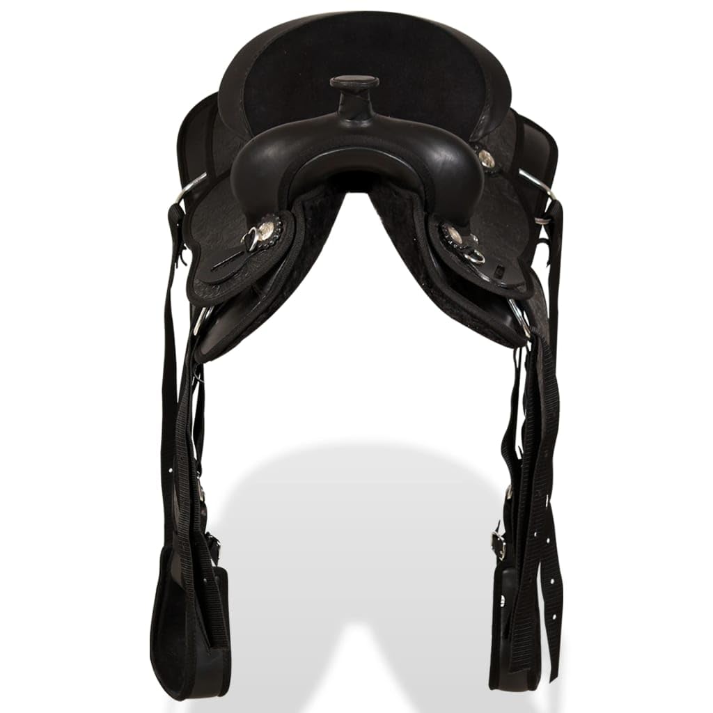 INLIFE Western Sillín, cabestro y pezón de cuero genuino 13" negro, 6,52 kg, 91356