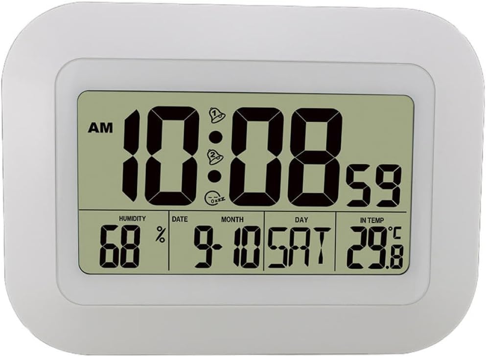 Alipis Multi-Functional Digital Alarm Clock with Temperature and Humidity Display Decorative Desktop Clock for Home Decor Quiet Non-Ticking Design White Batteries Not Included