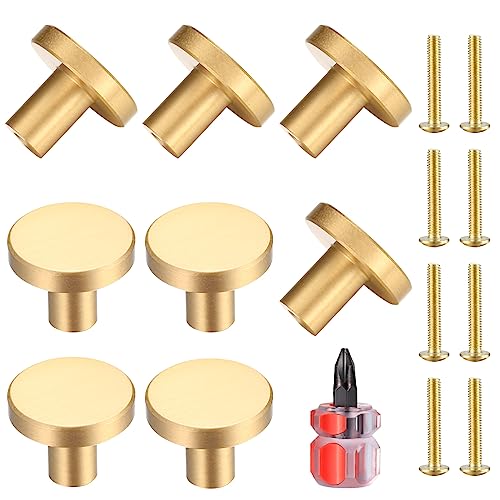 8 Piezas Tiradores para Cajones, Pomos y Tiradores Doradas para Muebles, Pomos Redondas para Gabinetes, Tirador para Cajones Latón, Perillas para Puertas de Cocina con destornillador- 20 * 25 mm