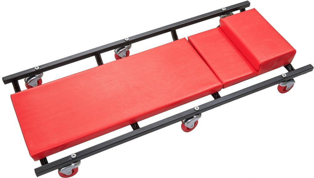 START Lettino Per Meccanico 100Kg Con Poggiatesta Regolabile | Lettino Sottomacchina Officina Con Ruote Girevoli E Struttura Imbottita Compatta 91x42,5x10 cm