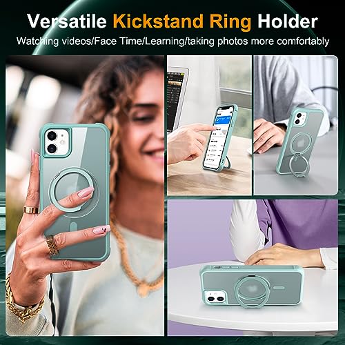 Image of Compatible with iPhone 11 Case with Stand 6.1 inch,Green | Matte Translucent Phone Case for iPhone 11,360 Magnetic Ring Stand,Compatible Mag-Safe,Military Grade Protection