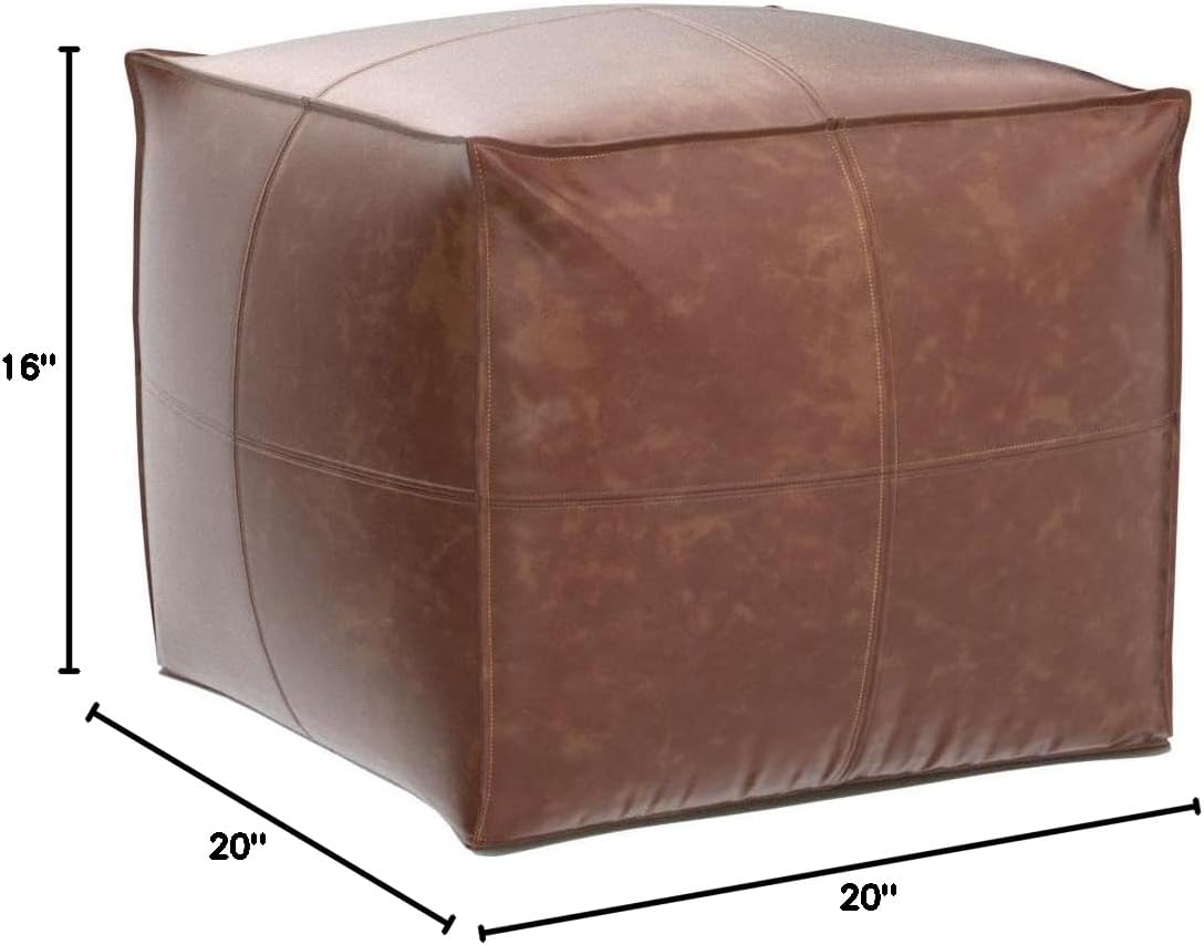The Tannery Amazing Square Handmade Natural Leather Poufs Living Room Pouf, Moroccan Pouf Ottoman (ONLY Cover, 20x20x16 inch)