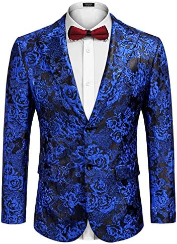COOFANDY Men's Floral Tuxedo Jacket Rose Embroidered Suit Jacket Wedding Prom Dinner Party Blazer