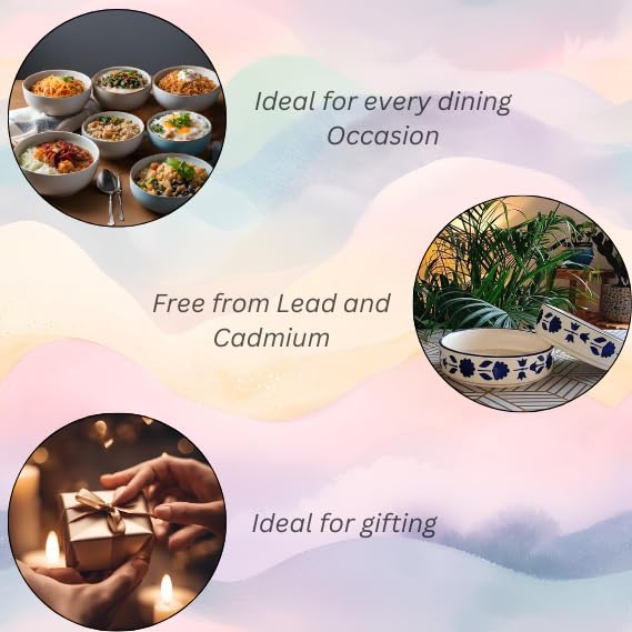 Image of Niyara Stoneware Handmade Ceramic Stylish Premium Bowls Serving Bowls Microwave Dishwasher Safe (Salad Delta Bowl)