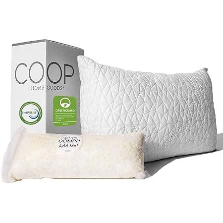 Coop Home Goods - Premium Adjustable Loft Pillow - Cross-Cut Memory Foam Fill - Lulltra Washable Cover from Bamboo Derived Rayon - CertiPUR-US/GREENGUARD Gold Certified - Queen