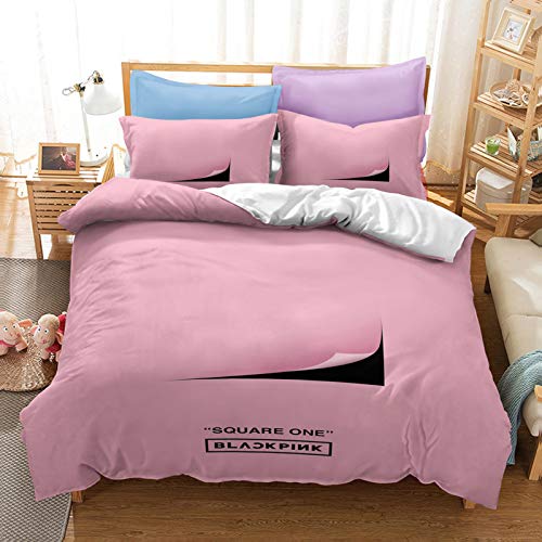 Black Pink Bedding King Size Kpop BTS Duvet Cover Sets for Girls,1 Comforter Cover+2 Pillow Shams