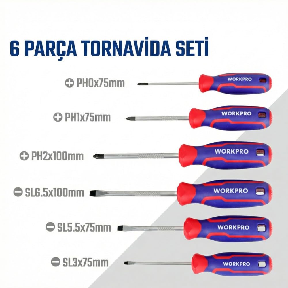 Workpro WP200551 Tornavida Seti, 21 Parça, CR-V Çelik, Manyetik, Duvar Askılı, Profesyonel