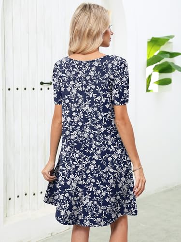 Image of Heymoments Women's Short Sleeve Crewneck Sundress Summer Casual A-Line Beach Dress with Pockets S-2XL