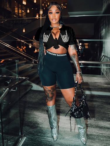 Sexy Graphic Crop Tops for Women Summer Short Sleeve Tie up Tee Shirt 5