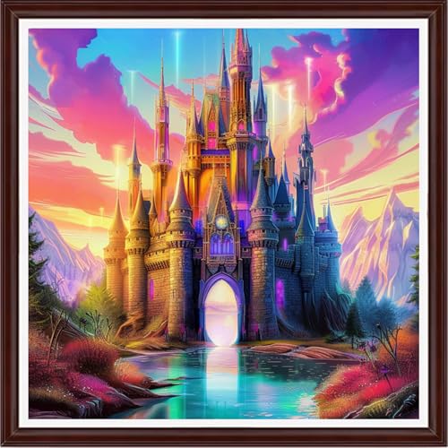 Image of Dooxvey Counted Cross Stitch Kits for Adults 11CT Printed Cross-Stitch Patterns Cross Stitching Embroidery Kit Stamped or Counted Needlepoint Kits-Magic Castle 18x18 inch