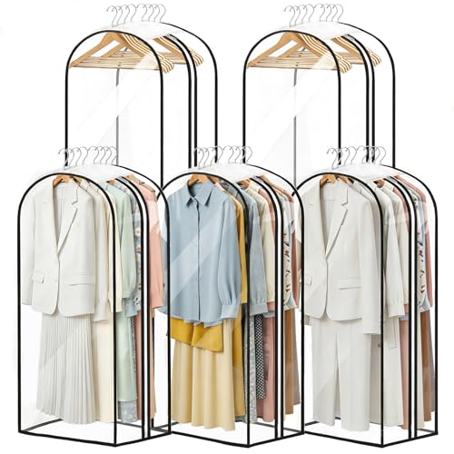 5 Pack Clear Garment Bags for Hanging Clothes 10'' Gusseted - image 1