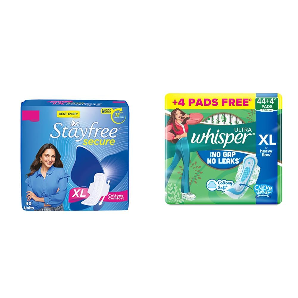 Stayfree Secure XL Sanitary Pads For Women| 40 Pads | Cottony Soft Cover | Up to 12 Hours Protection | Odour Control System & Whisper Ultra Upto No Gap No Leaks* Sanitary Pads, 48 XL Pads, For Heavy-image-2