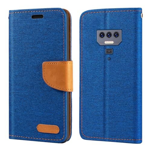 Custodia Flip in Tessuto Oxford e Pelle PU Compatibile con Cubot KingKong 8 Cover Protettiva con Chiusura Magnetica e Tasche per Carte Blu