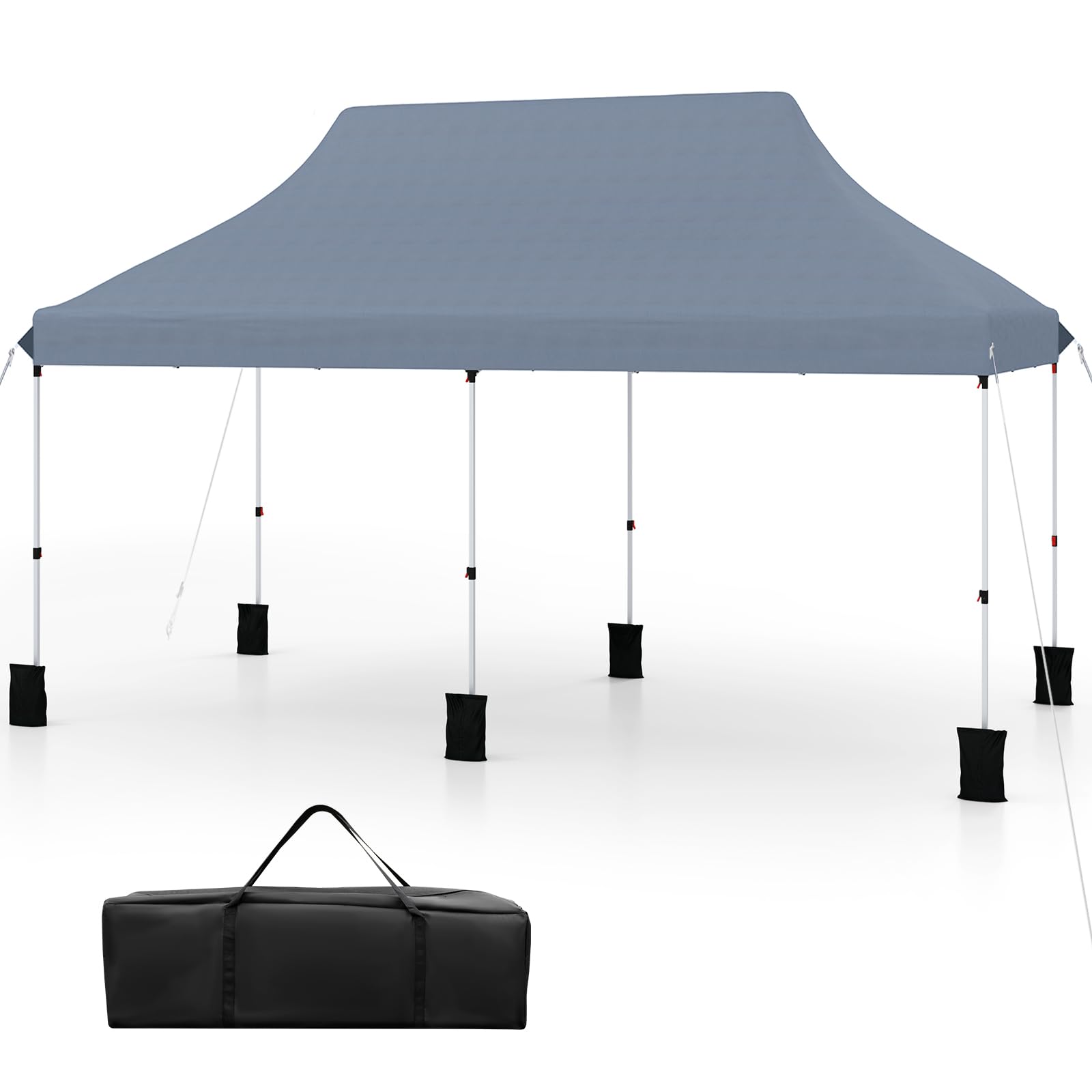 SPOTRAVEL 3m x 6m Pop Up Gazebo, UPF50+ Waterproof Marquee Gazebo Canopy Tent with Carrying Bag, Outdoor 3-Level Height Adjustable Party Tent Shelter for Garden Patio Beach (without Sides, Grey)