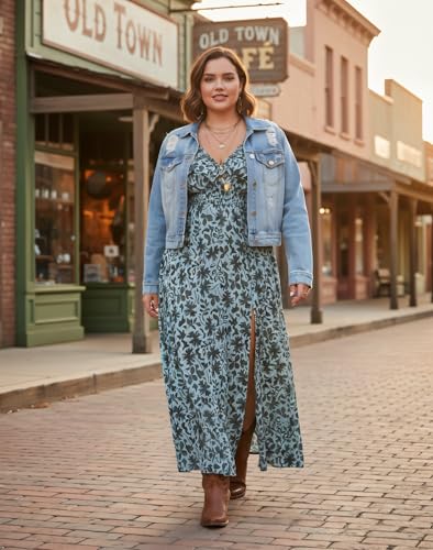 Image of EYWOL Wedding Guest Dresses for Women Long Sleeve Chiffon Floral with Slit | Maxi\Midi, Long, V Neck, A-Line, Chiffon, Elastic Waist, Flowy, Boho, Western, Fall, Flattering, Elegant, Curvy, Maternity,