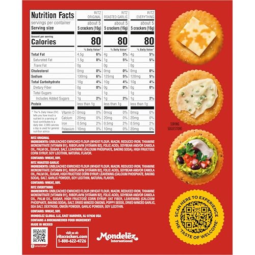 Image of RITZ Fresh Stacks Original, Everything, and Garlic Butter Crackers Variety Pack, Travel Snacks, 8.85 oz (6 Multi Snack Packs) (Pack of 2)