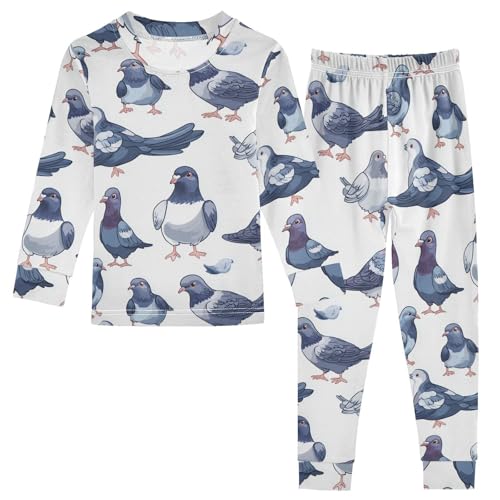 Pajama Sets Long Sleeve Pigeon Pattern Print Design Soft Comfy Sleepwear 2 Piece PJS 3-8T