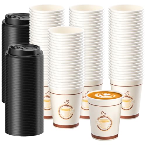 TOROTON 100 Pack Paper Coffee Cups, Disposable Paper Cups for Cold & Hot Drinks, 8OZ(240ml) Recyclable Kraft Takeaway Coffee Tea Cups, Party, Home,Office,Travel