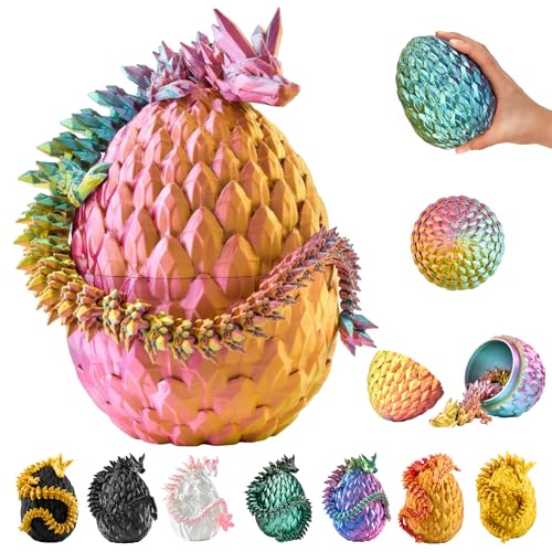 KAHAUS 3D Drache im Ei – 30 cm Deko- und Sammelfigur mit 10 cm Ei, Rot-Gelb-Grün Fantasy Drache, Bewegliche Sammlerfigur