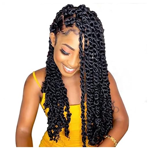 Passion Twist Hair 18 Inch 6 Packs/Lot Water Wave Crochet Hair Passion Twists Long Bohemian Hair Passion Twist Crochet Hair Synthetic Braiding Hair Extensions (1B#)