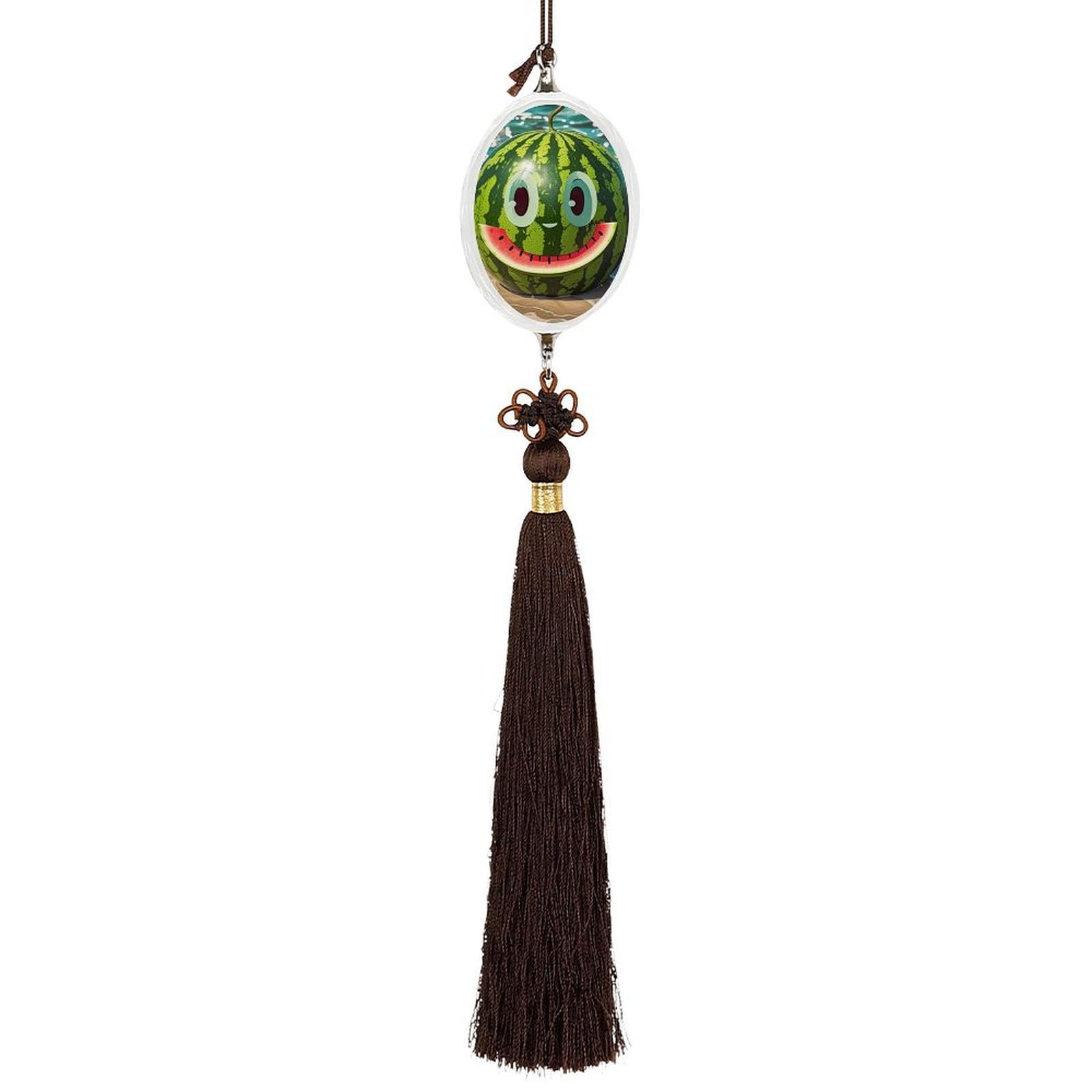 Crystal Auto Pendant Charms Ellipse Crystal Car Rear View Mirror Charms Watermelon with Smiley Auto Hanging Interior Ornament Pendant Car Interior Accessories for Women Men CarCharms Decor
