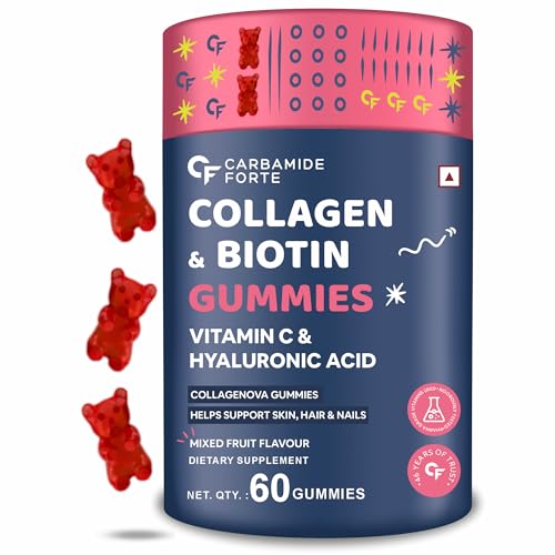 Carbamide Forte Collagen Biotin Gummies | Collagen Supplements for Women And Men For Hair Skin And Nails | With Hyaluronic Acid Vitamin C for Women And Men - 60 Gummies