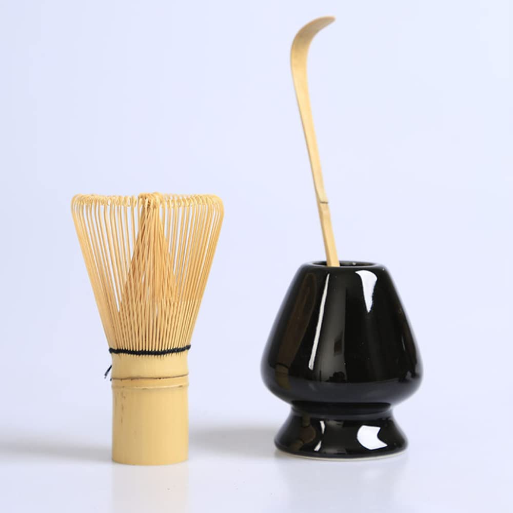 Yoseka Matcha Whisk Set 3-Piece Chasen Tea Scoop Ceramic Stand Black