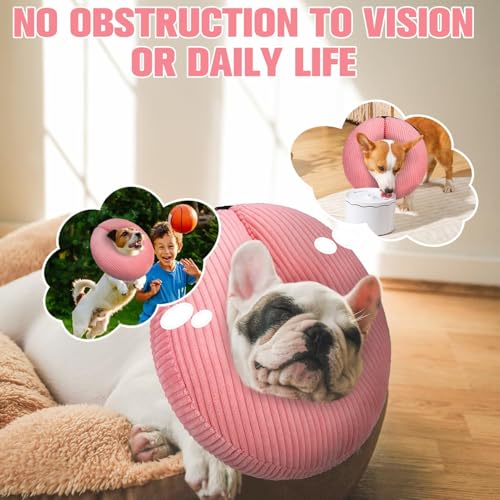 Image of BINGPET Inflatable Dog Cone Collar Alternative After Surgery,Soft Recovery Cone for Dogs to Stop Licking,Dogs Blow up Protective Neck Donut ECollars Adjustable for Large Medium Small Puppy Pet, Pink L