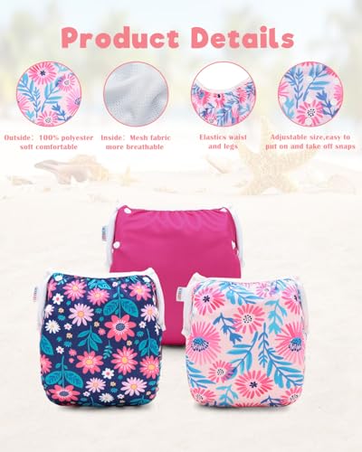 Image of ALVABABY Large Cloth Swim Diaper 3pcs Baby /Toddler /Infant Snap Reusable Adjustable Swimming Diaper Baby Boy and Girl 3ZSWY81