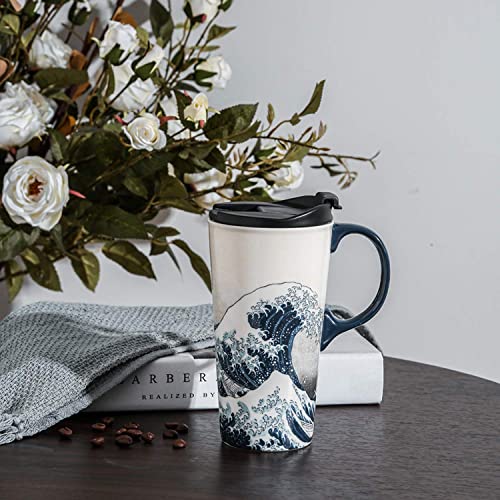 DUSVALLY Ceramic Mug Coffee Mug with Lid Porcelain Cup with Color Box,17oz.The Great Wave, Colourful, 8.89 cm x 16.51 cm - Image 4