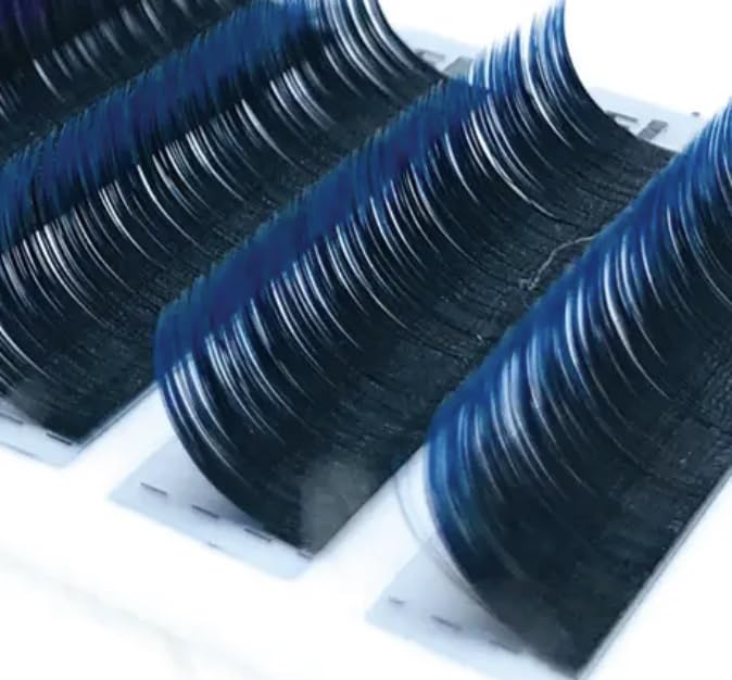 Extensiones de pestañas de color Forma D. Pestañas pelo a pelo y de volumen ruso Pestañas suaves Pestañas postizas Extensiones de pestañas azul De seda Muy naturales Pestañas Ombré (D/00.7/11mm/azul)