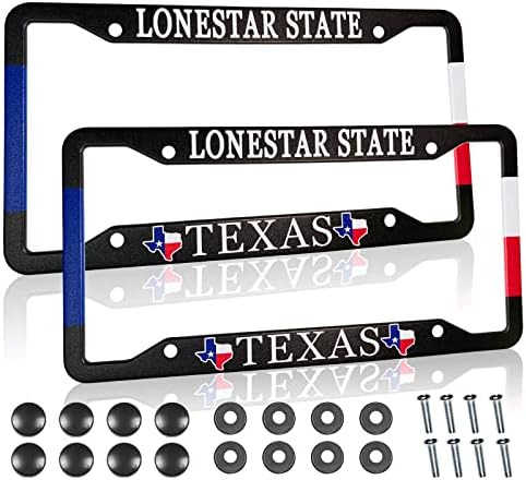 Texas Flag License Plate Frame American Lonestar State Metal License Plate Cover Front Plates Frames Car Tag Frame for Women Men US Vehicles Standard(Set of 2, 12.3" x 6.3")