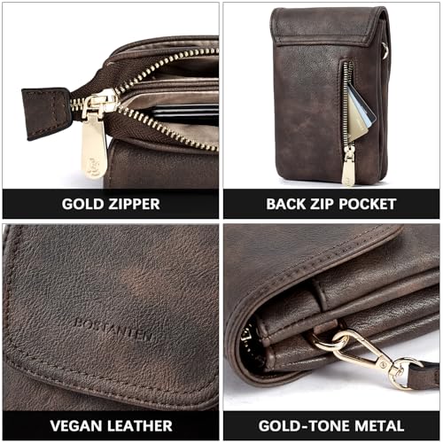 Image of BOSTANTEN Vegan Leather Small Crossbody Bags for Women Designer Cell Phone Bag Wallet Purses Adjustable Strap, A-02-retro Coffee, Small, Cell Phone Crossbody Bag