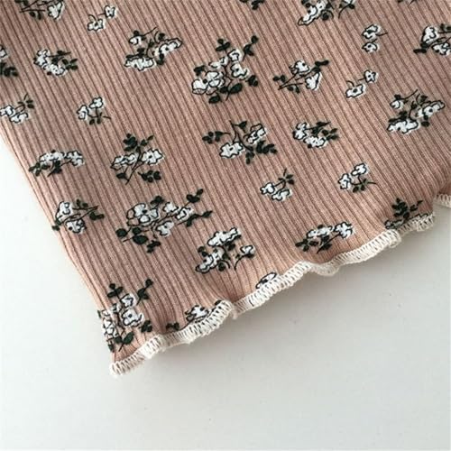 Kids Girls Floral Ribbed 𝐋ounge Set Knit Outfits Ruffle Trim Matching 𝐏a𝐣ama Set Short Sleeve Top and Pants 𝐋oun𝐠ewear2