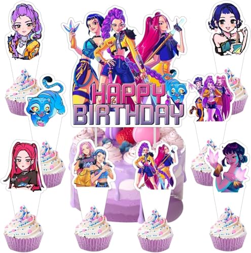 Cake Topper KPO Demo Hunte Anniversaire – Décoration Gâteau Enfants, 1 Grand + 24 Petits Toppers