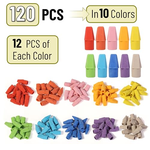 Image of Mr. Pen- Pencil Erasers Toppers, 120 Pack, Colorful, Latex Free, No Smudge | Mr Pen Erasers for Pencils, Pencil Top Erasers, Eraser Caps, Eraser Tops