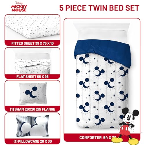 Image of Disney Mickey Mouse Twin Comforter Set 5 Piece Celestial Bedding, White