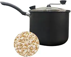 Panela Pipoqueira Antiaderente com Tampa de Vidro, Alumínio Premium, 4,3 Litros, 20 cm de Diâmetro, Preto