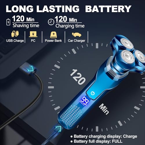 Image of Men's Electric Razor, Upgraded 4D Floating Magnetic Blade Head Rotary Shaver, 3-in-1 Multifunctional for Beard /Nose /Sideburns, IPX7 Waterproof Rechargeable Cordless Shaver, Turbo Speed, Gift for Men