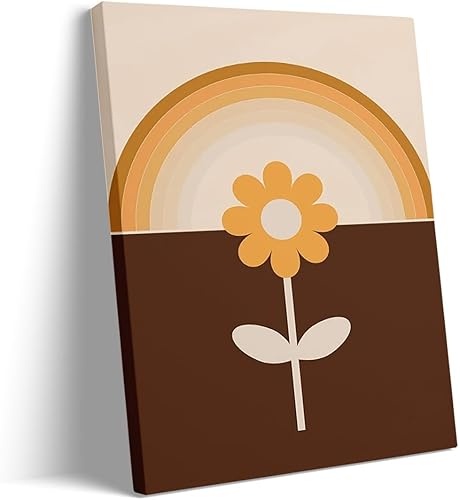 Lienzo enmarcado retro de arcoíris y flores, arte de pared de los años 70, decoración de los años 70, arte retro de los años 70, decoración retro,