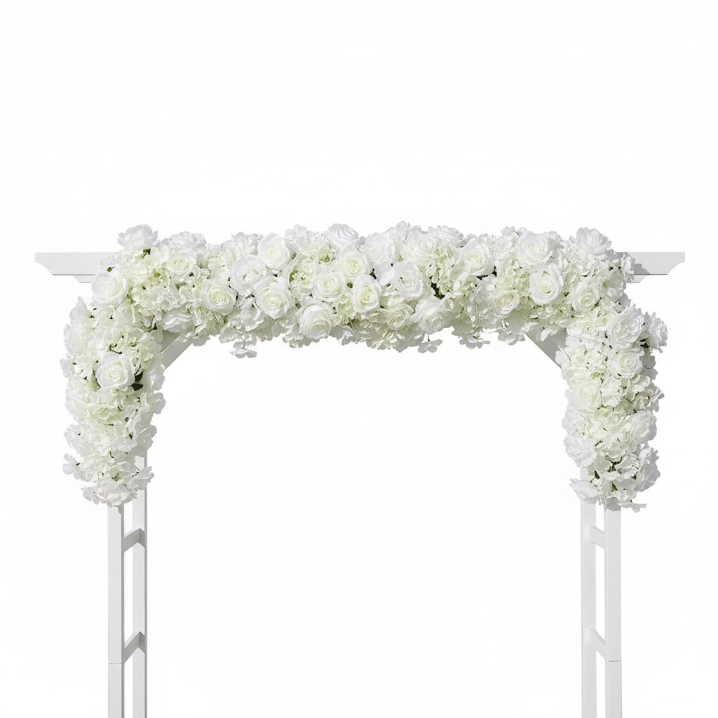 Guirlande d'hortensias artificielles en tissu de soie - Fleurs artificielles blanches - Décoration pour mariage, fête de jardin, intérieur et extérieur