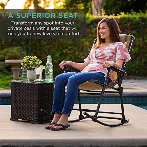 Best Choice Products Foldable Zero Gravity Rocking Mesh Patio Lounge Chair w/Headrest Pillow - Brown