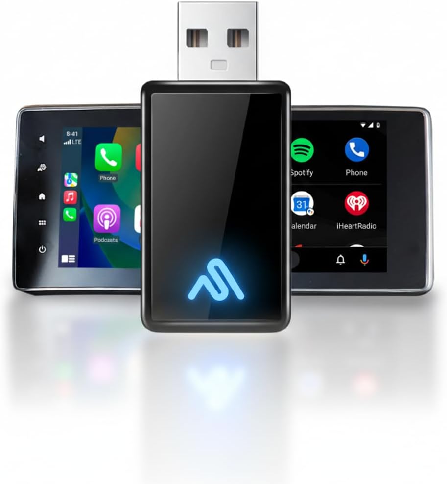 AutoSky 8PRO Wireless Adapter – Convert Wired CarPlay or Android Auto to Wireless, Upgraded Ultra-Speed Chip, Plug & Play, Fast & Stable Bluetooth 5.3 Connection, Compact Design with Piano Finish