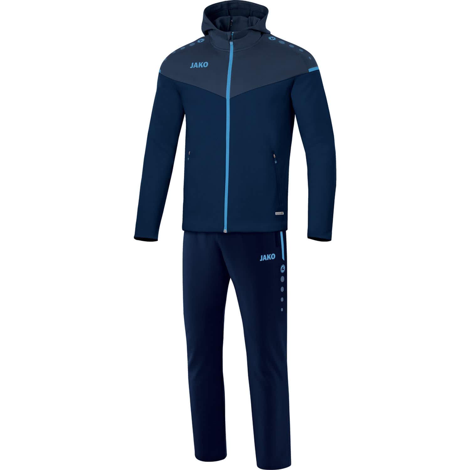 JAKO Women's Champ 2.0 Hooded Presentation Suit, Navy/Dark Blue/SkyBlue, 34